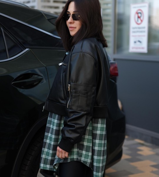 Бомбер з еко-шкіри Чорний | Showroom By Nona — зображення 3